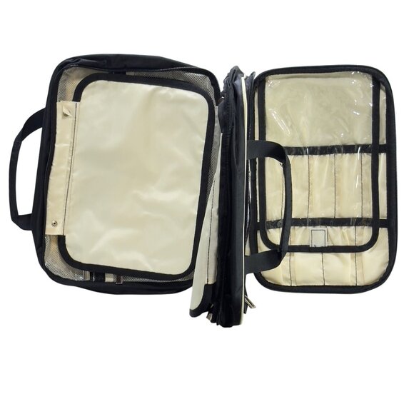 Findcozy Black Quilted Nylon Toiletry Bag Multiple Zipper Compartments Handles - Picture 7 of 14